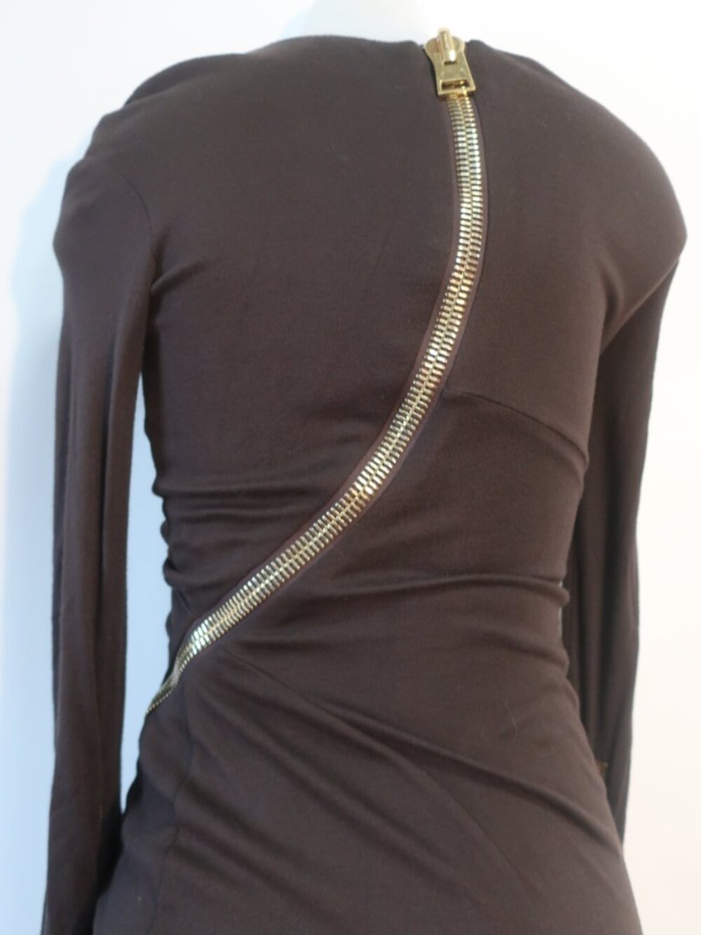 Womens Tom Ford Dark Brown (Item-102) Viscose Wool Ruched Cocktail Dress 40 US/6 - Picture 3 of 16